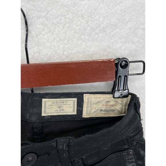 AllSaints Petrel Ashby Skinny‎ Jeans Women’s 25 Black Coated Denim Punk Style - Picture 6 of 10